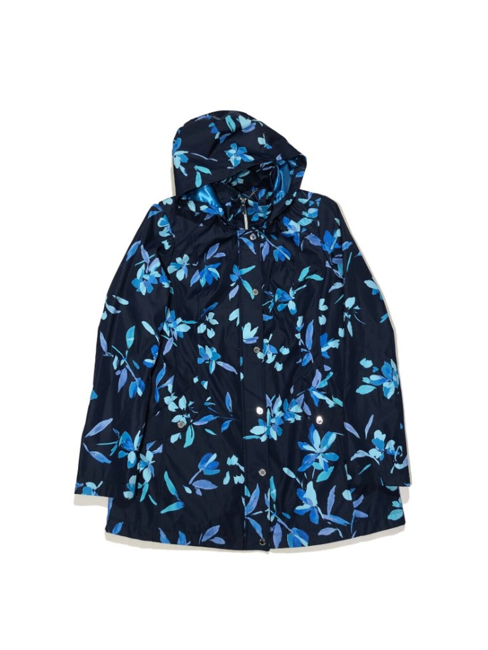Dennis Basso M Navy Floral Removable Hood Water Resistant Zip Front Jacket/Coat